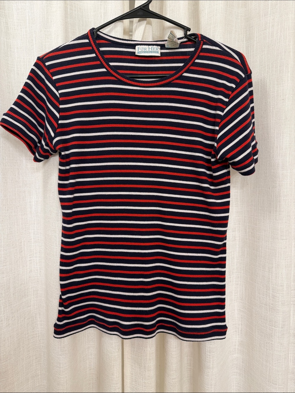 VINTAGE Van Heusen Navy, Red & White Striped Short Sleeve Tee